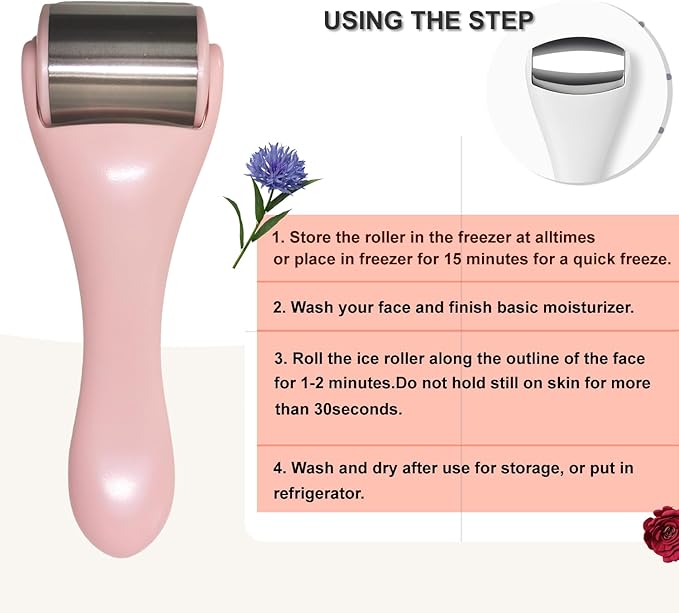 Ice Roller for Face, Ice Rollers 2 Pcs, Face Roller for Face Massager, Ice Face Roller for Wrinkles,Puffiness, Migraine Relief, Mini Eye Roller for Eyes Dark Circles (Pink)