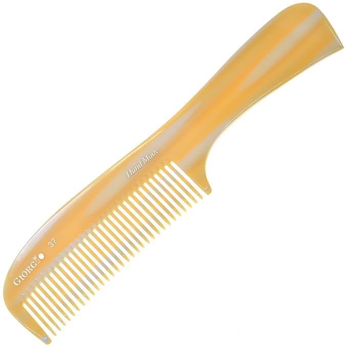 Giorgio G37 Large Coarse Detangling Comb, Wide Teeth for Long Thick Curly Wavy Hair. For Wet and Dry Hair Handmade Rake Comb Saw-Cut and Hand Polished Imitation Horn