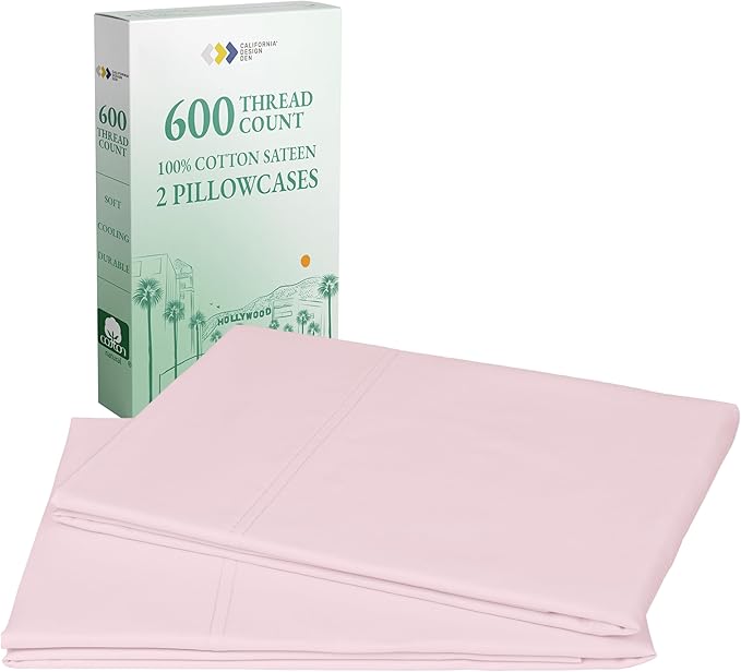 CALIFORNIA DESIGN DEN Luxuriously Soft Hotel Quality 600 Thread Count, 100% Cotton Set of 2 Cases, Crisp & Cool Pillow Case King Size Set of 2, Fits King Pillows (Blush Pink)