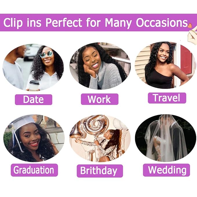 Curly Clip in Hair Extensions For Black Women Brazilian Virgin Human Hair Clip in Extensions for Women 8Pcs Remy Hair with 18Clips 120g 24inch Natural Black