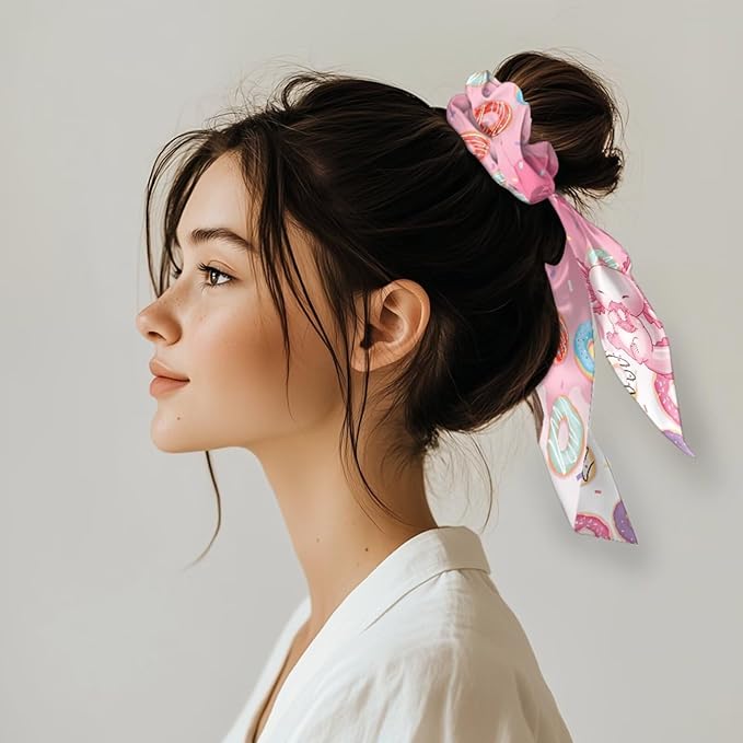 Cute Axolotl Yoga Hair Scrunchies with Ribbon Womens Soft Elastic Bow Hair Ties Long Hair Scrunchy Aesthetic Accessory No Damage 2 Piece