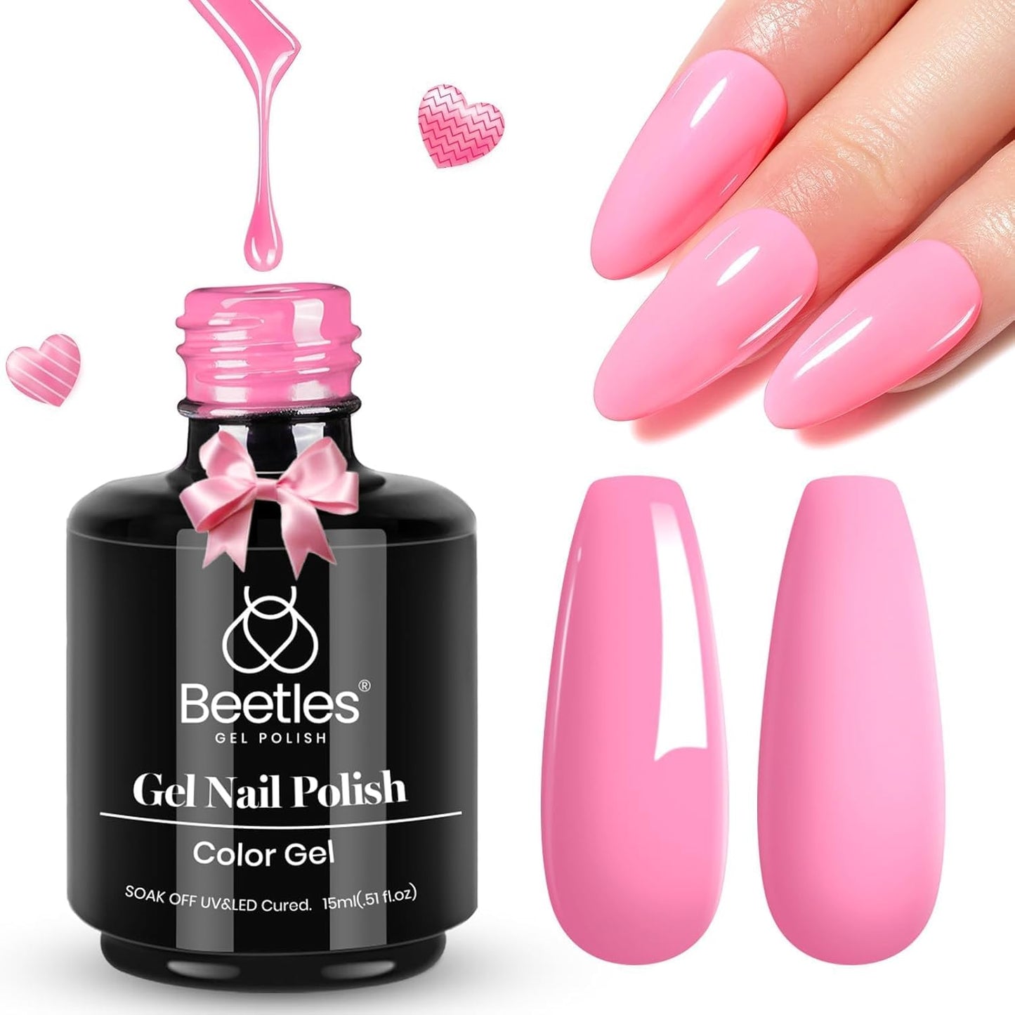Beetles Pink Gel Nail Polish - Flamingo Feather Light Pink Gel Polish, Soak Off UV LED Nail Lamp Nail Art Manicure Salon DIY Home Gift for Women 15ml