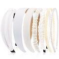 VELSCRUN Headbands for Women 7 Pcs Different White Fashion Knotted Solid Head Bands Pearl Headband Non Slip Hair Band for Womens Gilrs Thin Thick Short Hair Face Wash Hair Accessories