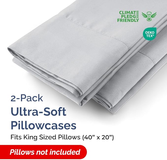 King Pillow Cases - 2 Pack - Super Soft Pillowcase Covers - Envelope Enclosure - Hotel Quality Pillow Protectors - Wrinkle Free, Shrink & Stain Resistant - Machine Washable - 20" x 40" (Steel Blue)