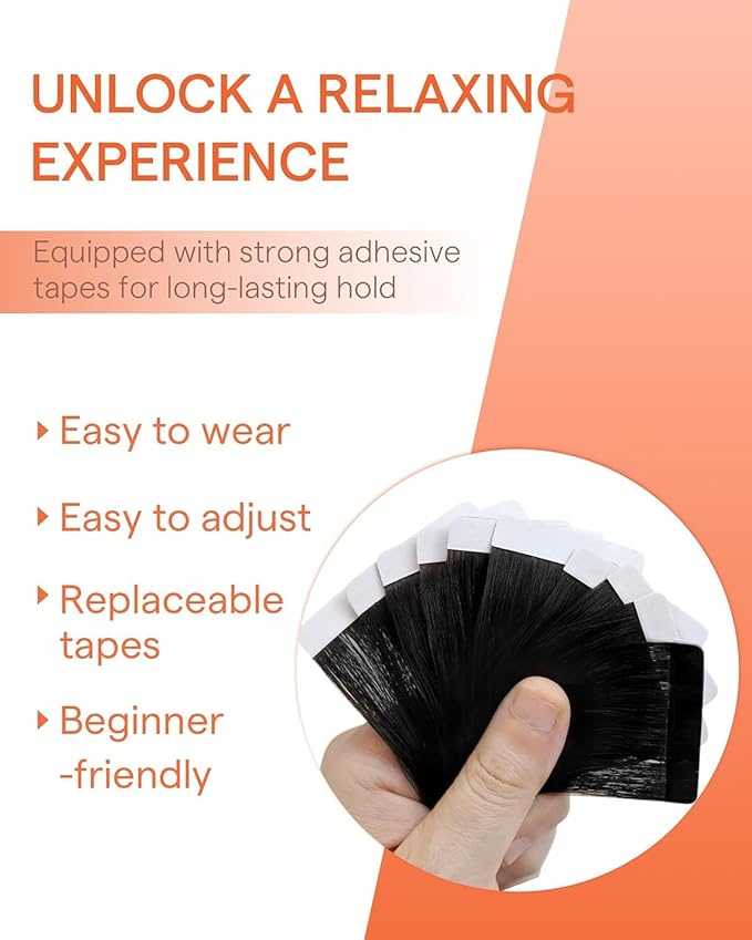 Sunny Hair Tape in Hair Extensions Real Human Hair Invisible Remy Hair Extensions Tape ins for Women Jet Black 14 inch 25G