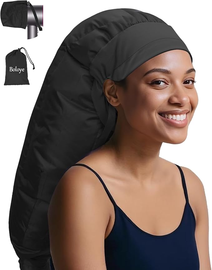Hair Dryer Bonnet Attachment – 28.5" XL Hooded Dryer Cap for Faster Drying & Deep Conditioning, Extra-Large Space Fits Thick, Curly Hair & Styling Tools (Black, Extra Large)