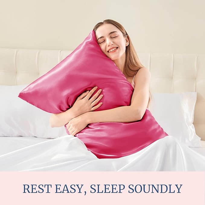 BEDELITE Satin Pillowcase for Hair and Skin, Super Soft Similar to Silk Pillow Cases 4 Pack with Envelope Closure, Cooling Pillowcases for Women Men (20"x26" Standard Size, Hot Pink)