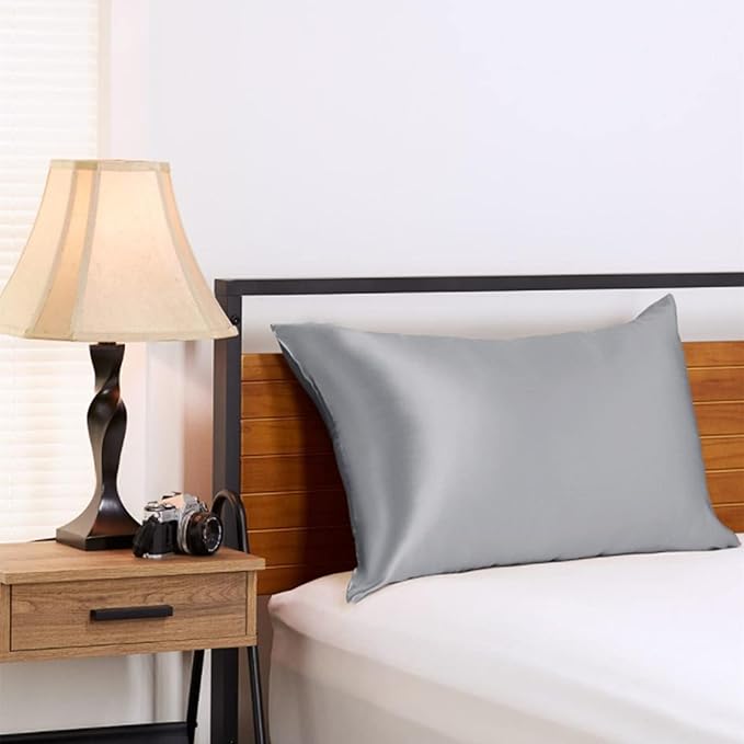 Gray Mulberry Silk Pillowcase King Size for Beauty Sleep - 22 Momme Hypoallergenic Silk Pillowcase for Hair and Skin, Zippered Closure, King Size Pillow Cases,1 Pc 20"x36" (King, Grey)