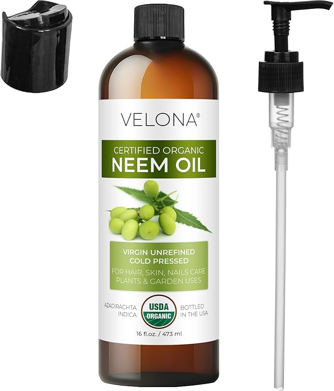 velona Neem Oil USDA Certified Organic - 16 Fl Oz | 100% Pure and Natural Carrier Oil | Virgin, Unrefined, Cold Pressed | Hair, Body and Skin Care | Use Today - Enjoy Results