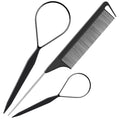 TsMADDTs 3Pack Hair Styling Tools Set with French Braid Loop, Rat Tail Comb, and Metal Pin Tail Braiding Comb, Black