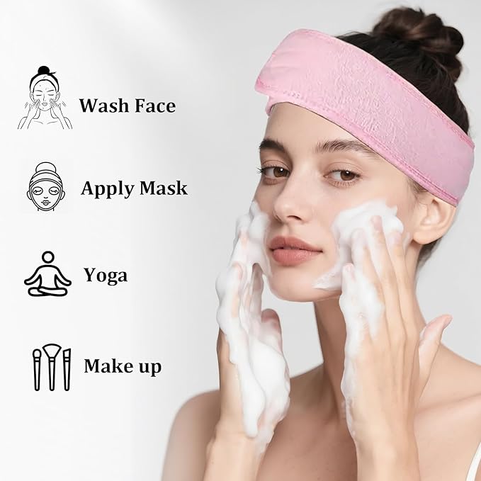 4 Pack Adjustable Makeup Headbands – Non-Slip Spa & Facial Hair Wrap, Washable Headband for Shower, Yoga, Gym, Salon & Home Use (Fits All), HZFD-CD