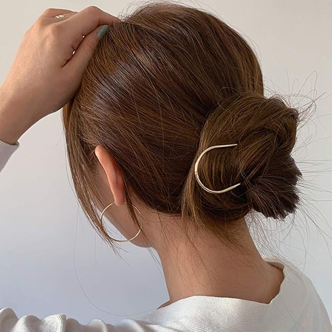 Metal Hair Fork 4.6 inch Simple U Shape Updo Hair Sticks Alloy Gold-plated 2 Prong Bun Hair Pins Clips Grips for Women Thick Hair Styling Tool Accessories, 3 Pack