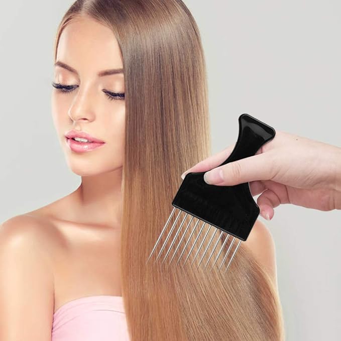 4 Packs Afro Comb Metal Pick, Hairdressing Detangle Wig Braid Hair Styling Tool- Black