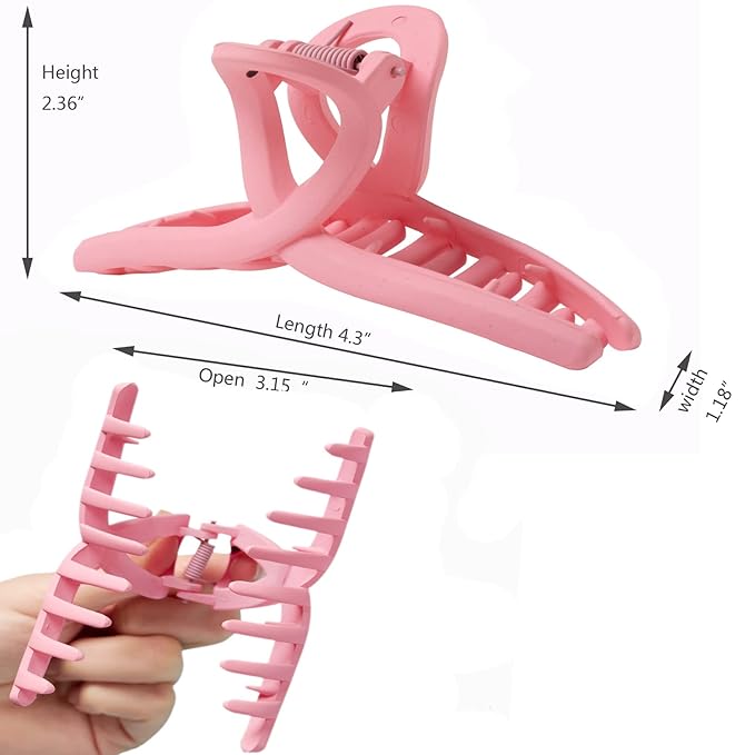 Dorable Pink Claw Clips for Women - Strong Holding Polycarbonate Hair Clips, Rose Nonslip Jaw for Fine and Thin Hair, 3 Counts Fushia
