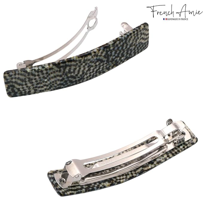 French Amie Oblong Handmade 3.5" Celluloid Automatic Hair Clip Barrette for Girls Strong Hold Hair Clips for Women No Slip Durable Hair Accessories, Made in France (Opera)