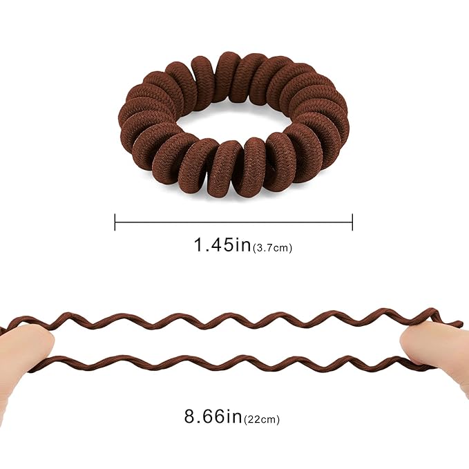 Spiral Hair Ties (Cloth Brown, 12 Pcs) - Coil Ponytail Holders for Thick Hair, No Crease Phone Cord Ties for All Hair Types