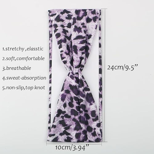 6PCS Leopard Boho Headbands for Women,Elastic Stretchy Boho Criss Cross Head Wrap, Wide Top Knot Turban Hair Band