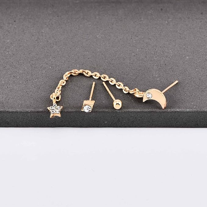 Bohemia Moon Star Dangle Earrings Gold Cz Moon Drop Chain Earrings Crystal Star Earrings Star Chain Earrings for Women and Girls