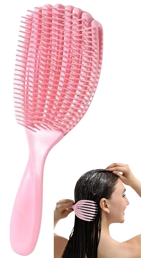 Hair Brush for Afro American/African Hair Textured Professional Curved Vented Brush Wet Dry Curly Hairbrush Detangling Massage Hairdressing Comb (Pink, Big)