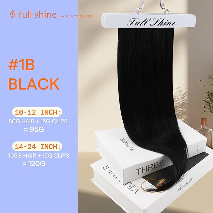 Full Shine Black Clip in Hair Extensions Real Human Hair 22 Inch Straight Real Hair Extensions for Thin Hair Triple Weft Black Clip in Extensions 7 Pcs 120 G