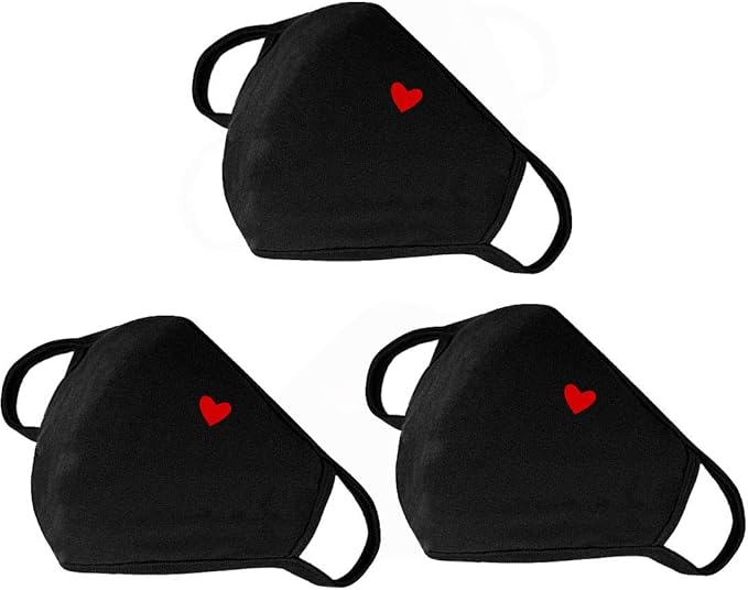 comfso Fashion Cute Heart Face Protection with Adjustable Nose Bridge - Christmas Gifts, Gifts for Women, Unisex Cotton Cloth Heart Masks, Washable Reusable Warm for Outdoor Activities