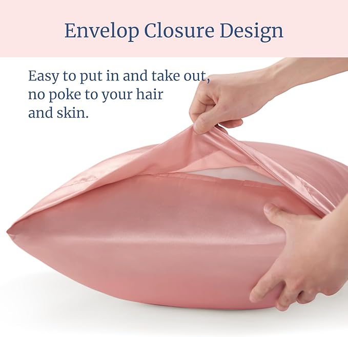 BEDELITE Satin Pillowcase for Hair and Skin, Super Soft Similar to Silk Pillow Cases 4 Pack with Envelope Closure, Cooling Pillowcases for Women Men (20"x36" King Size, Rose Pink)