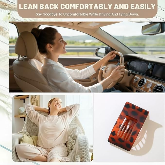 4 PCS Medium Flat Hair Clips Claw for Women, Non-slip Rectangular Lay Down Hair Clip for Thick Thin Hair Comfortable Hair Accessories for Driving, Lying, Exercising, Leopard Tortoise Shell Pattern