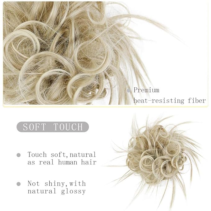 HMD Tousled Updo Messy Bun Hair Piece Hair Extension Ponytail With Elastic Rubber Band Updo Extensions Hairpiece Synthetic Hair Extensions Scrunchies Ponytail Hairpieces for Women (18t613#)