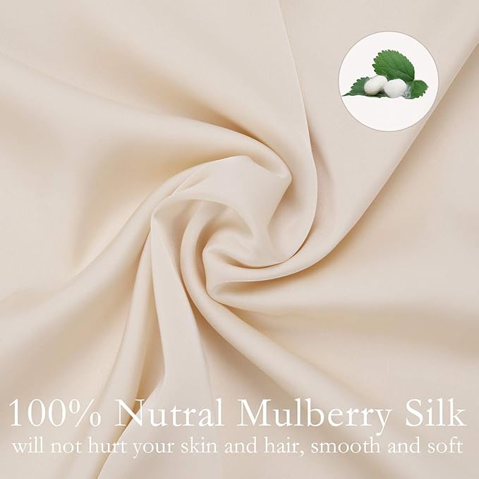 Silk Pillowcase for Hair and Skin 2 Pack 100% Mulberry Silk Bed Pillowcase Hypoallergenic Soft Breathable Both Sides Silk Pillow Case with Hidden Zipper, Queen Size Pillow Cases (Buff Beige)