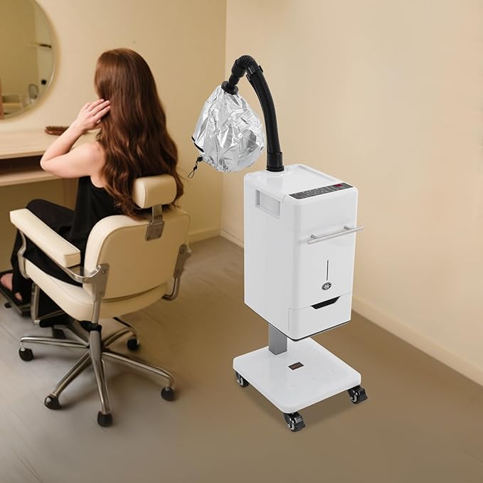 Professional Hair Salon Steamer,Hair Steamer with Temperature and Time Adjustment,Stand Hair Dryer, Nano Hair Steamer Machine(White 500w)