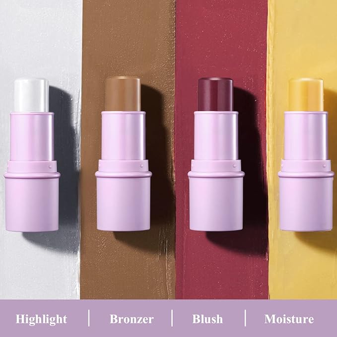 4Pcs Cream Blush Contour Highlighter Bronzer Moisturizer Stick Makeup Set #T Blush Glow3