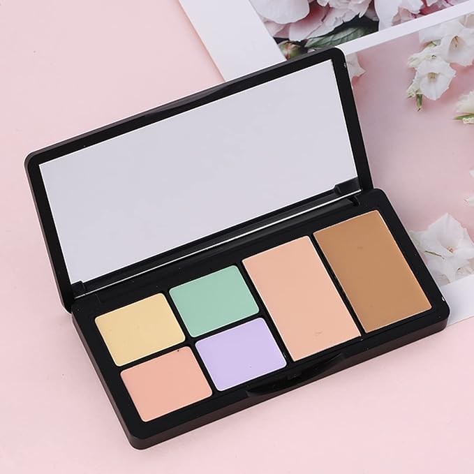 Concealer Contour Palette, 6 In 1 Color Correcting Concealer Contour Makeup Palette, Contouring Foundation Highlighting Makeup Kit for Dark Circles, Blemish With 2 Packs Brush (1#)