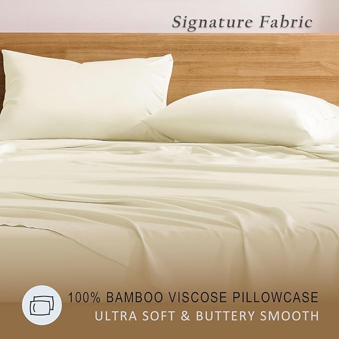 TOSMO Luxury Pillow Case Set of 2 - Cooling Viscose Derived from Bamboo - Oeko-TEX, Silky Soft, Breathble Pillow Cases with Envelope Closure (Standard, Vanilla Yellow)