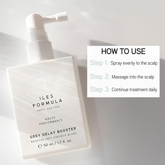 ILES FORMULA Grey Delay Anti Gray Hair Booster – Botanical Leave-In Treatment Spray with Silverfree and Melanogray to Restore Natural Hair Color and Prevent Premature Greying, 1-Month Supply