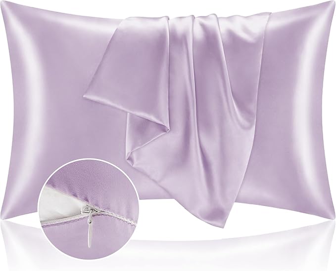 BEDELITE Satin Pillowcase with Zipper, Lavender Pillow Cases Queen Size Set of 2, Super Soft and Cooling Similar to Silk Pillow Cases, Gift for Women Men(20x30 Inches)