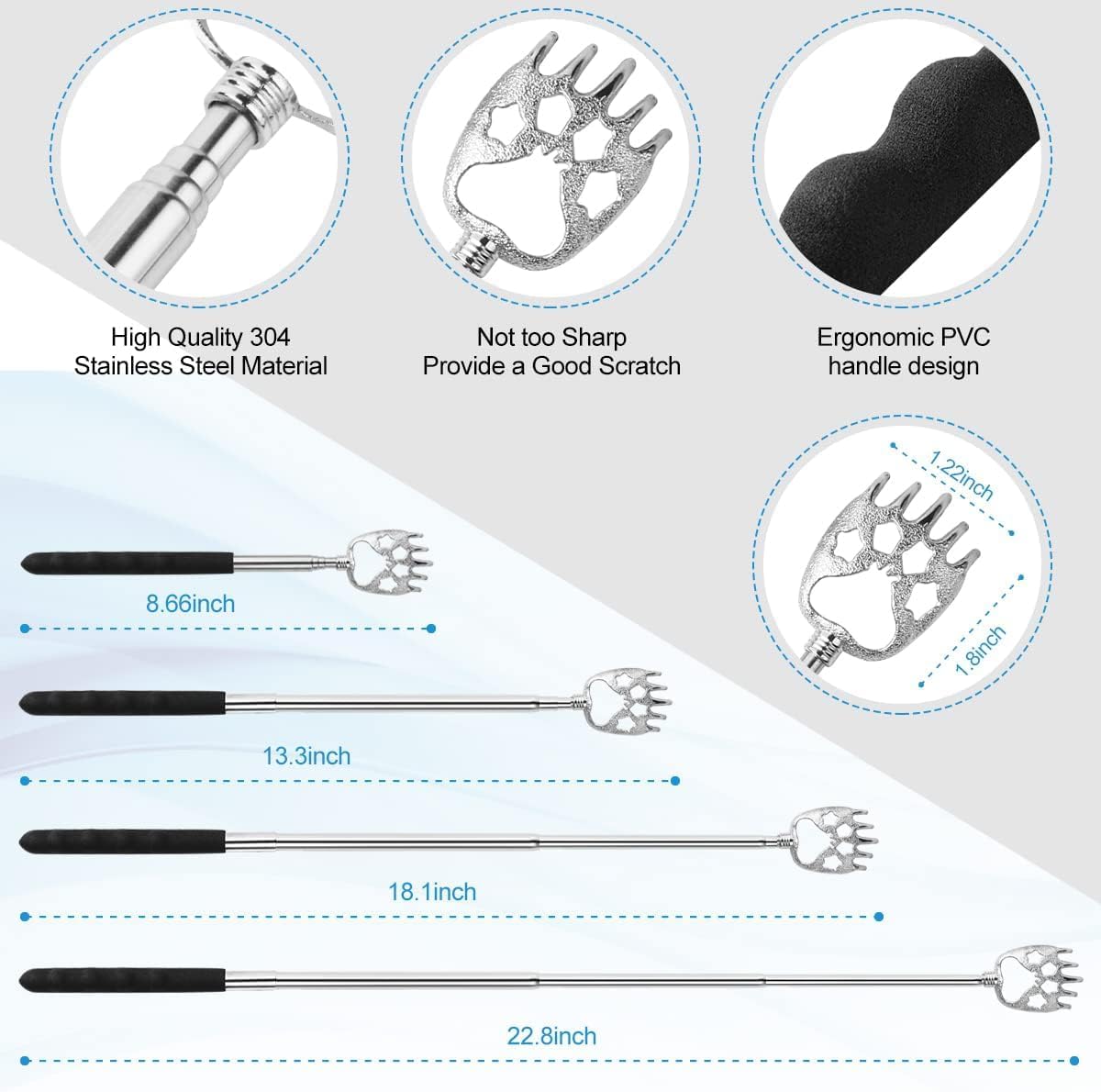 4-Piece Extendable Back Scratcher Set with Rubber Handles