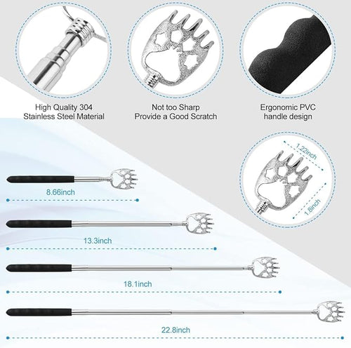 4Pcs Different Back Scratcher Extendable Back Massager Tool with Rubber Handles, Metal Portable Telescoping Back Scratcher, Stocking Stuffers for Men Women Christmas Gift (Black)