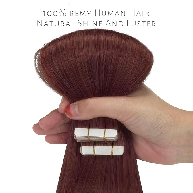 Lacer Tape in Hair Extensions Human Hair Wine Red 24 Inches 20pcs 50 Grams Per Pack Burgundy Straight Tape in Real Human Hair Extensions Hair Pieces