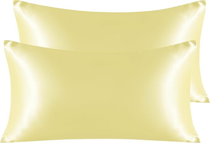 NTBAY 2 Pack Satin King Pillowcases for Hair and Skin, Luxurious and Silky Pillow Cases with Envelope Closure, 20x40 Inches, Light Yellow