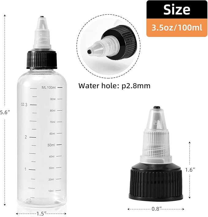 driew Applicator Bottles for Hair, 16.9oz Hair Squeeze Bottle for liquids Twist-On Top Tip Cap with Ratio Graduated Scale Color Applicator Bottle Dye Pack of 2 (3.4oz)