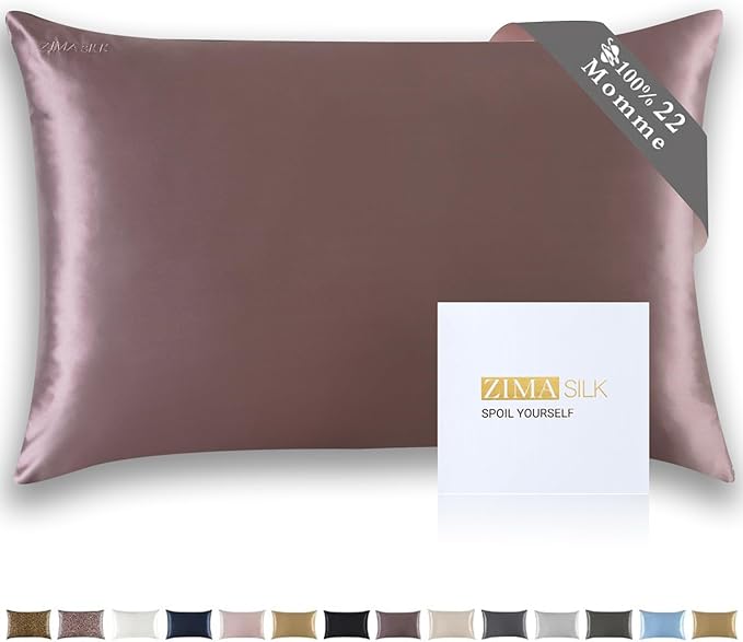 ZIMASILK 22 Momme Silk Pillowcase for Hair and Skin - 100% Pure Mulberry Silk with Hidden Zipper, Grade 6A Luxury Pillow Case for Women, Soft & Durable, Gift Box (Queen 20"x30" Grey Purple)