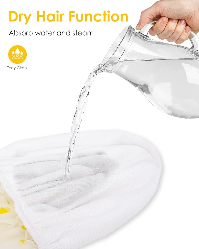 Auban Shower Cap, Shower Cap for Women Terry Cloth Lined EVA Exterior Reusable Double Layer Waterproof, Large Bath Hair Cap for All Hair Lengths (Yellow)