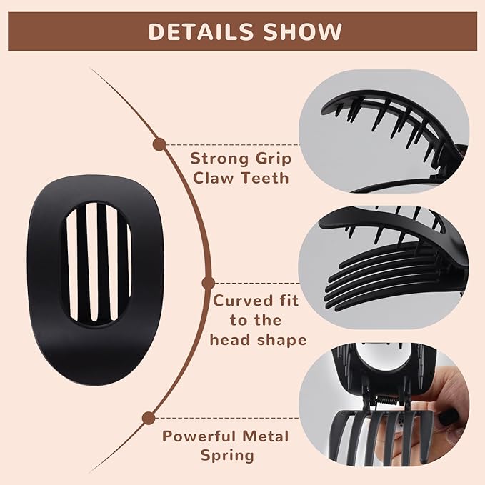 4 PCS Hair Clips Flat claw clips for women,Non Slip Hair Claw Clips for thick hair and thin hair, French ergonomic hair accessories Set