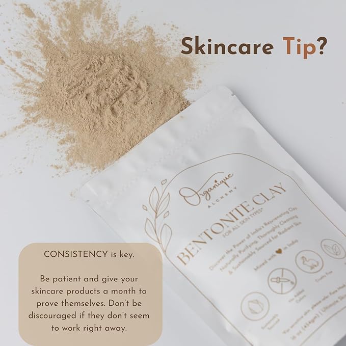 Bentonite Clay Powder For Face, Body & Hair, Deep Pore Cleansing & Detox, Indian Healing Calcium & Sodium Clay, For Masks & Bath 16 oz (454g)