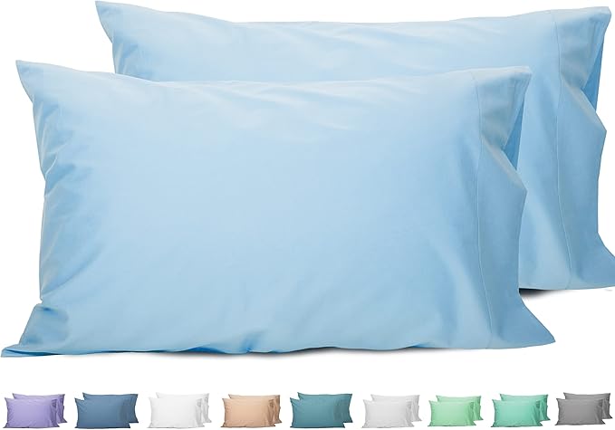 Sunflower Queen Pillowcases Set of 2, 100% Cotton Queen Pillow Cases 2, 20×30 inches Ashley Blue, Soft and Breathable