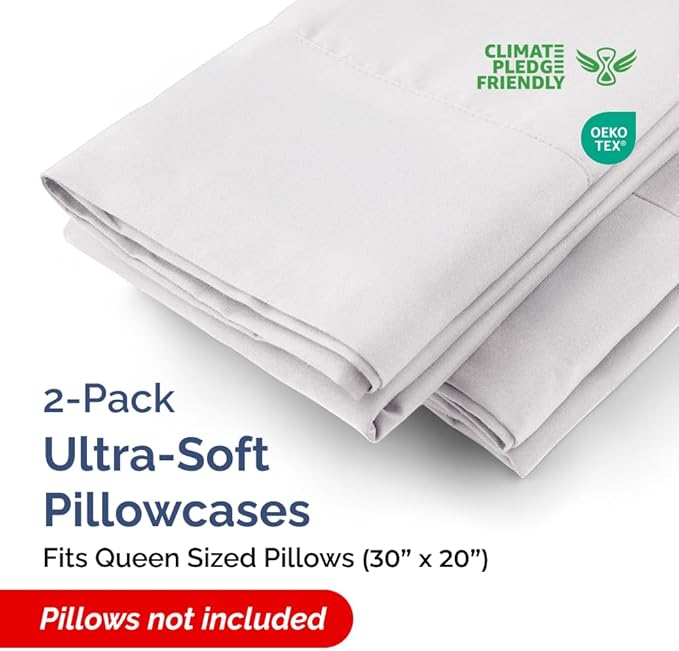 Queen Pillow Cases - 2 Pack - Super Soft Pillowcase Covers - Envelope Enclosure - Hotel Quality Pillow Protectors - Wrinkle Free, Shrink & Stain Resistant - Machine Washable - 20" x 30" (French Grey)