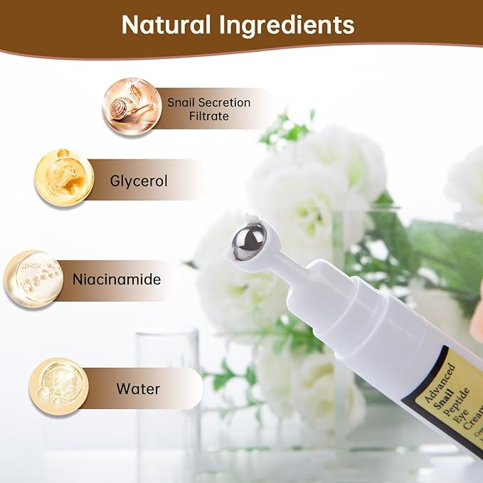 Advanced Snail Peptide Eye Cream for Dark Circles & Puffiness, Snail Mucin Eye Cream with Niacinamide Reduce Wrinkles & Fine Lines, 2 Pcs Under Eye Roller Cream for Moisturizing.