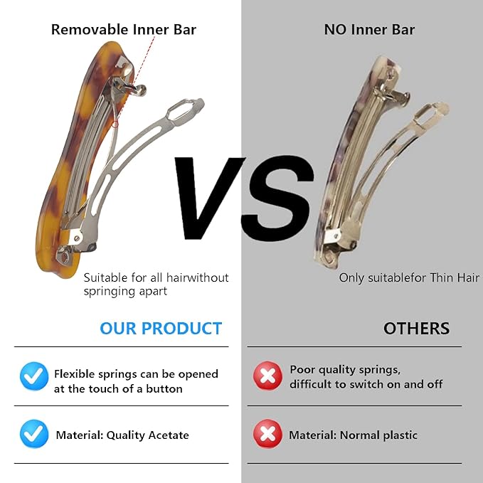 Hair Clips for Women,3.5 Inch Acetate Medium Hair Claw Clips for Women Thin Thick Curly Hair,Strong Hold No Slip Grip,French Classic Multicolor Barrettes Hair (Light Tortoiseshell Oblong)