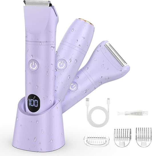 Bikini Trimmer Electric Razors for Women,3 in 1 Body Hair Removal Kit for Face,Pubic,Arm, Leg, Armpit, Bikini Trimmer,Painless IPX6 Waterproof Rechargeable Portable Lady Shavers Wet & Dry Gifts