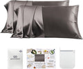 PROMEED 100% Silk Pillowcase 2 Pack with Zipper, Both Sides Premium Mulberry Silk Pillow Cases Set of 2 for Hair and Skin, Anti BedHead, Anti Frizz (Standard 20"x26", Grey)